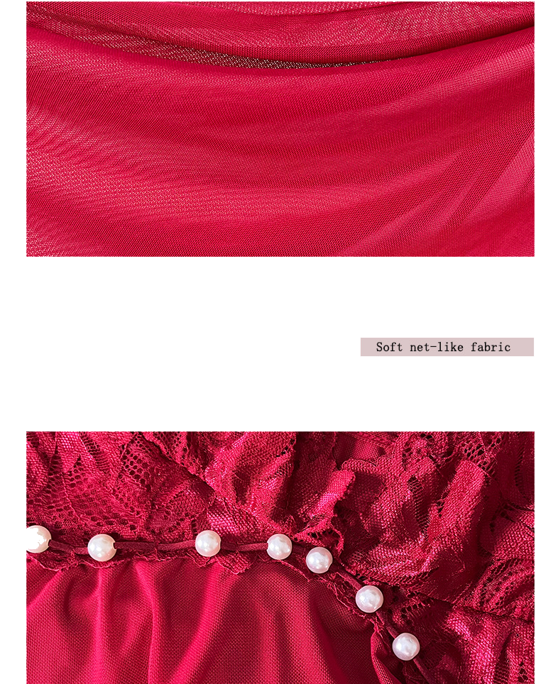Women Sexy Lingerie Lace Dress Thong Set Underwear Babydoll Teddy Sleepwear Pearl Pajamas BLACK WHITE RED