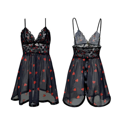 Women Sexy Lingerie Lace Dress Thong Set Underwear Babydoll Teddy Sleepwear  Love pajamas black red