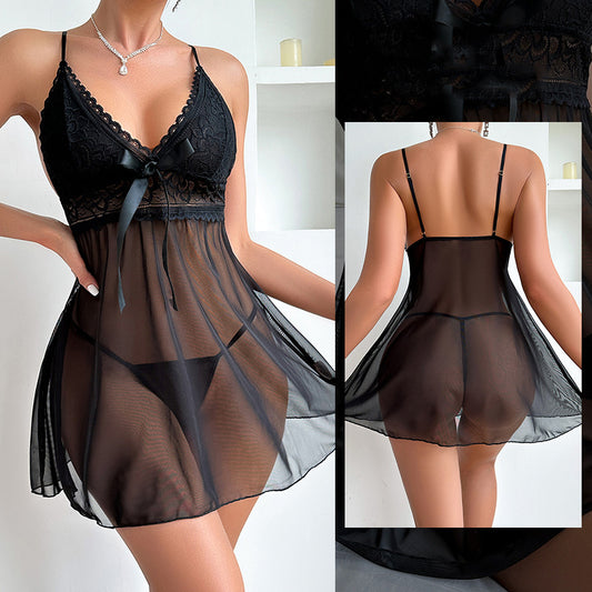 Women Sexy Lingerie Lace Dress Thong Set Underwear Babydoll Teddy Sleepwear Pajamas BLACK WHITE RED