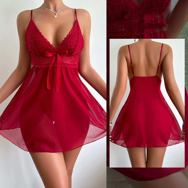 Women Sexy Lingerie Lace Dress Thong Set Underwear Babydoll Teddy Sleepwear Pajamas BLACK WHITE RED