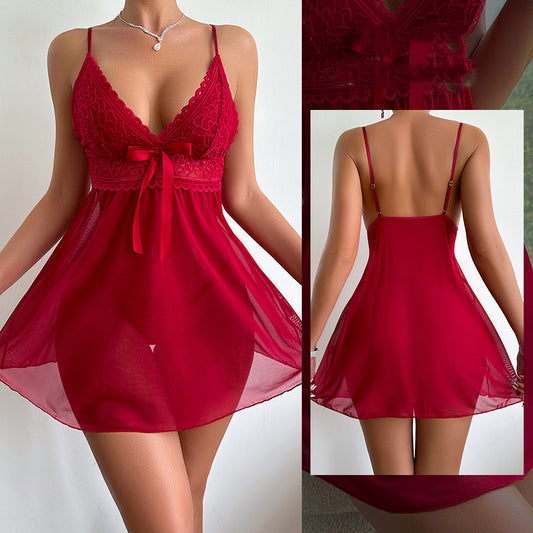 Women Sexy Lingerie Lace Dress Thong Set Underwear Babydoll Teddy Sleepwear Pajamas BLACK WHITE RED