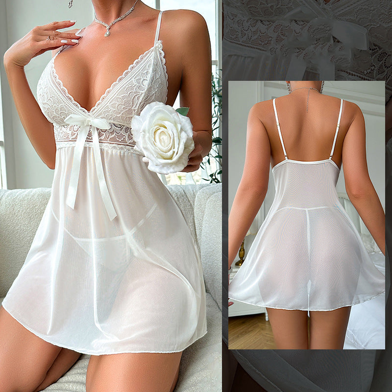 Women Sexy Lingerie Lace Dress Thong Set Underwear Babydoll Teddy Sleepwear Pajamas BLACK WHITE RED