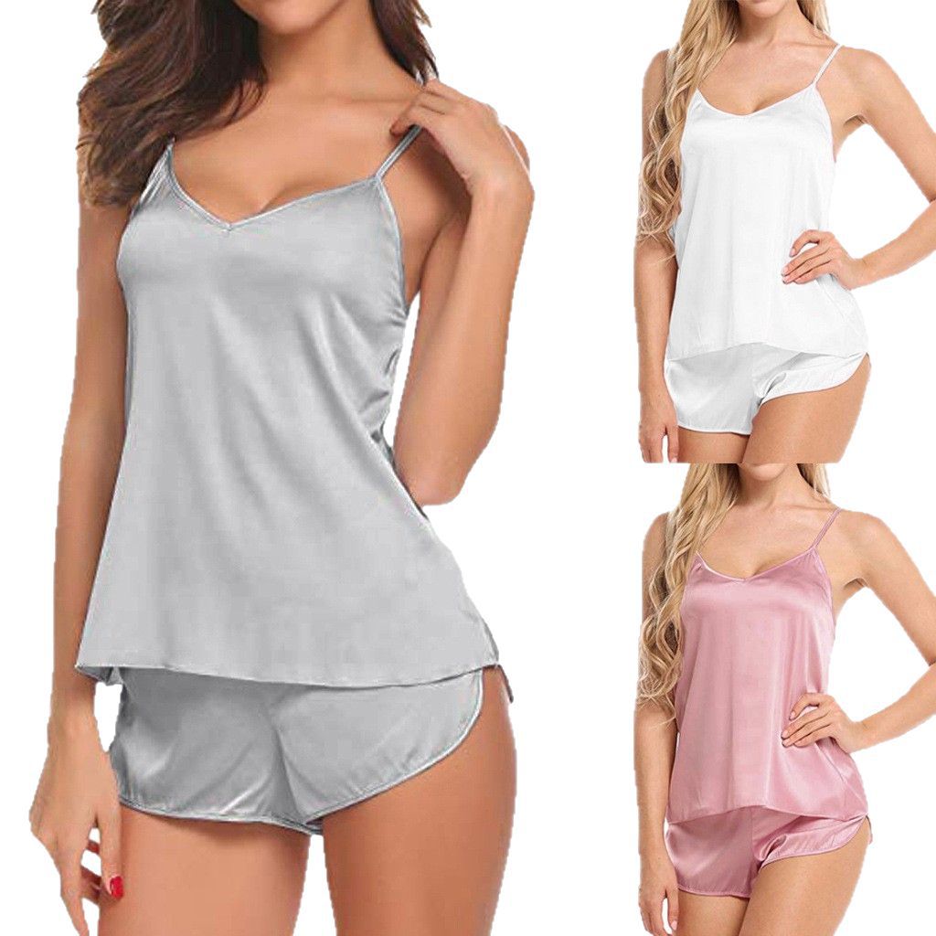 Sexy Lingerie Underwear Sleepwear Satin Silk Babydoll Lace Nightwear Pajamas Set