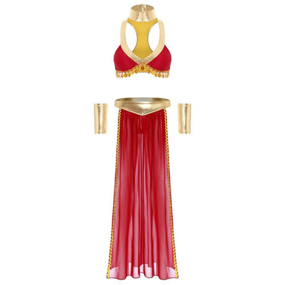 Womens Tassel Fringe Bra Top Side Slit Skirt Accessories Belly Dancewear Outfits