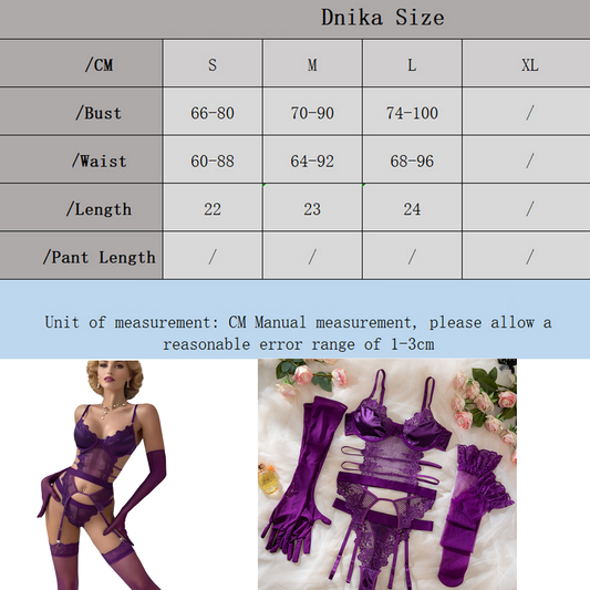2025 New Russia Design Romantic Purple Woman Sexy Lingerie with Stocking Gloves