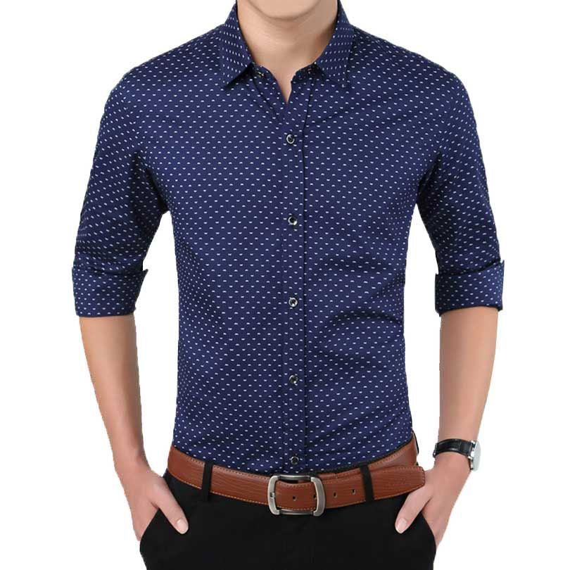 Man Polka Dot Button Down Shirt Slim Fit Long Sleeve Casual Size M-5XL T-XU