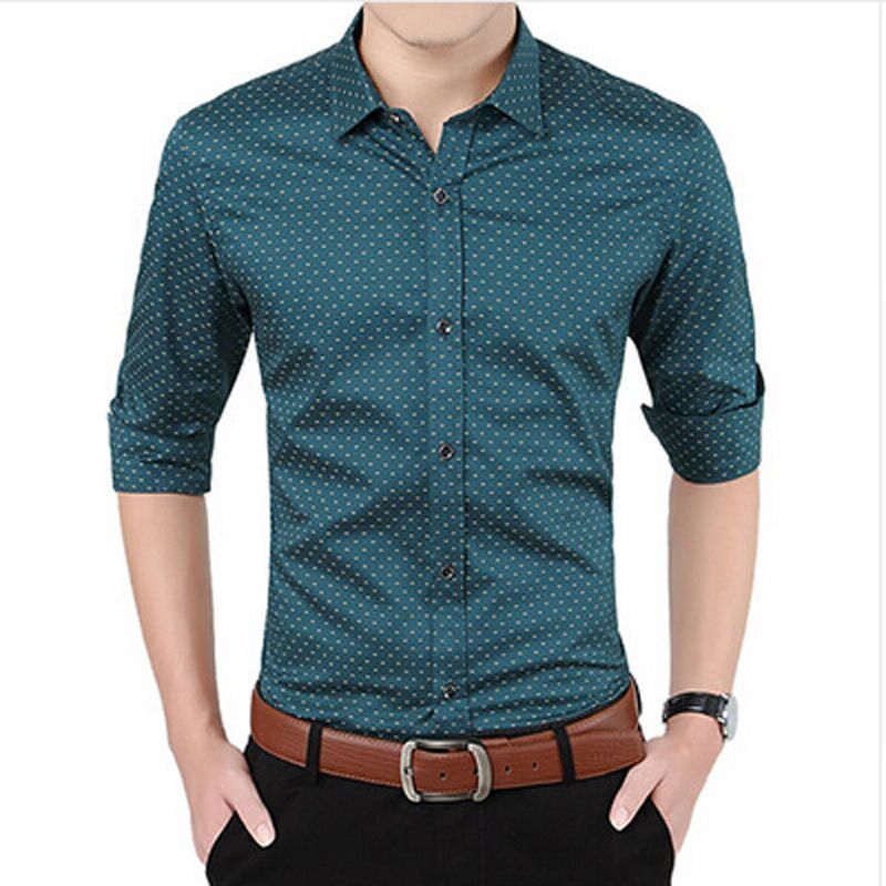 Man Polka Dot Button Down Shirt Slim Fit Long Sleeve Casual Size M-5XL T-XU