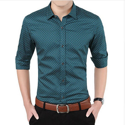 Man Polka Dot Button Down Shirt Slim Fit Long Sleeve Casual Size M-5XL T-XU