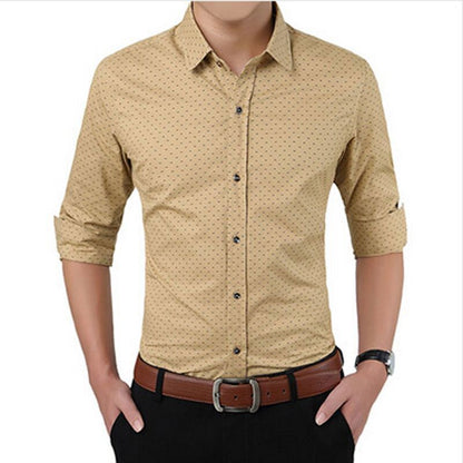 Man Polka Dot Button Down Shirt Slim Fit Long Sleeve Casual Size M-5XL T-XU