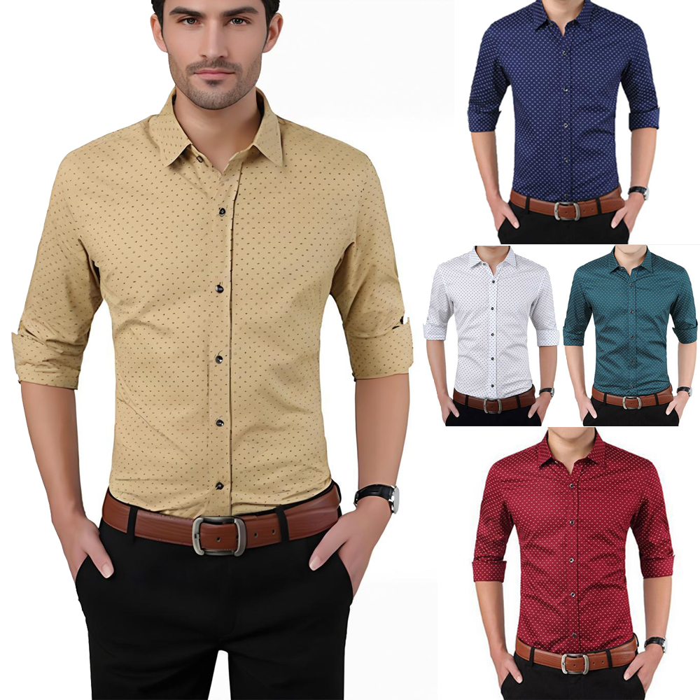Man Polka Dot Button Down Shirt Slim Fit Long Sleeve Casual Size M-5XL T-XU