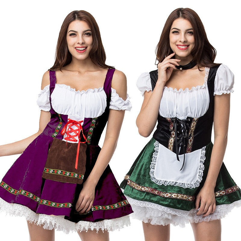 Womens German Bavarian Dirndl Dress Apron Oktoberfest Fancy Beer Maid Costume