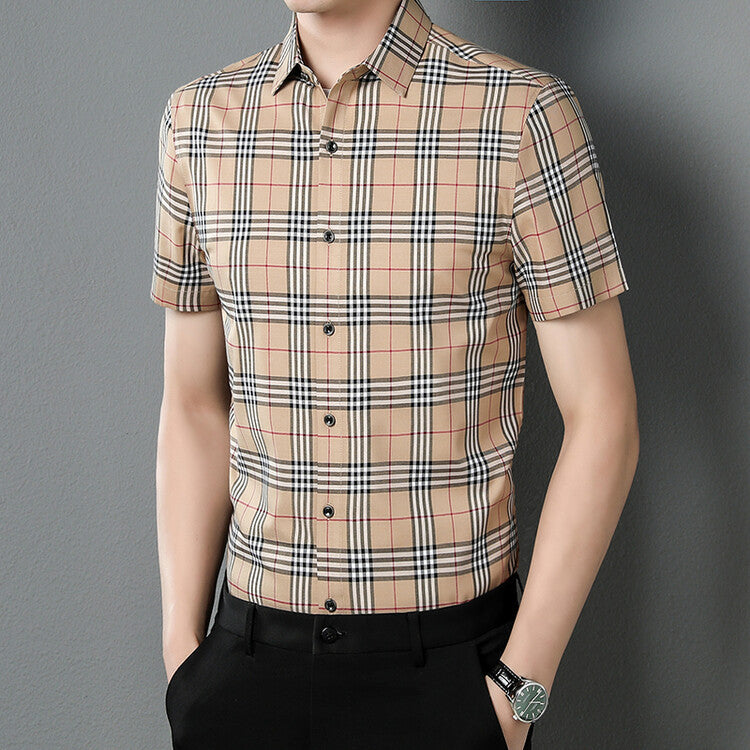 Plaid Short Sleeve Men's Shirt Vintage Men Casual Shirt Summer Thin Tops Shirt