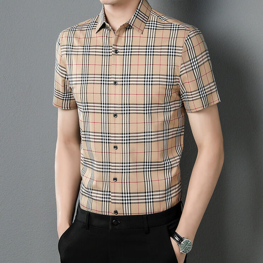Plaid Short Sleeve Men's Shirt Vintage Men Casual Shirt Summer Thin Tops Shirt
