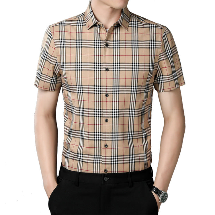 Plaid Short Sleeve Men's Shirt Vintage Men Casual Shirt Summer Thin Tops Shirt