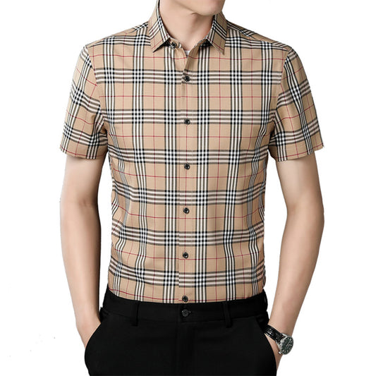Plaid Short Sleeve Men's Shirt Vintage Men Casual Shirt Summer Thin Tops Shirt