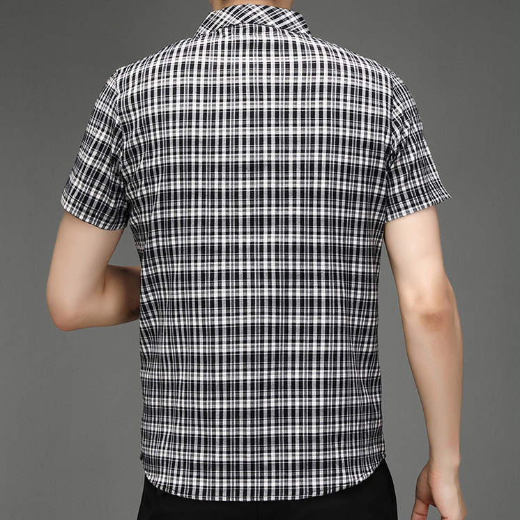 New Polo Shirt Men's Slim Plaid Shirt Small Plaid Button Shirt Pocket Office