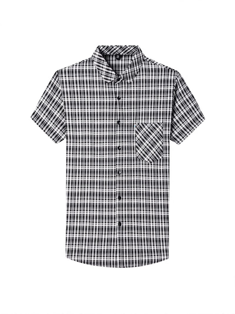New Polo Shirt Men's Slim Plaid Shirt Small Plaid Button Shirt Pocket Office