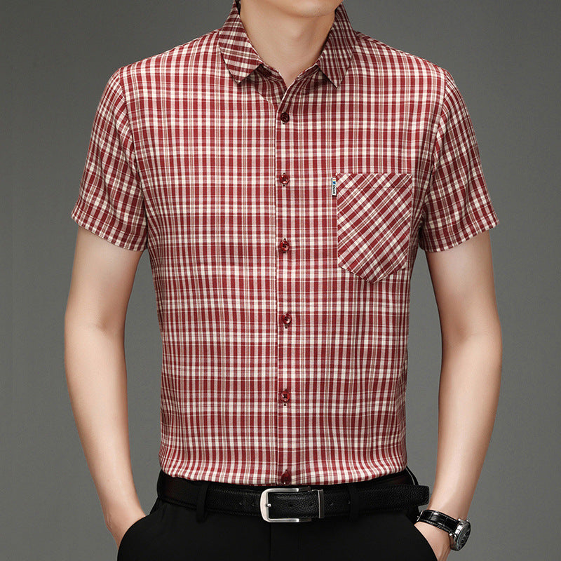 New Polo Shirt Men's Slim Plaid Shirt Small Plaid Button Shirt Pocket Office