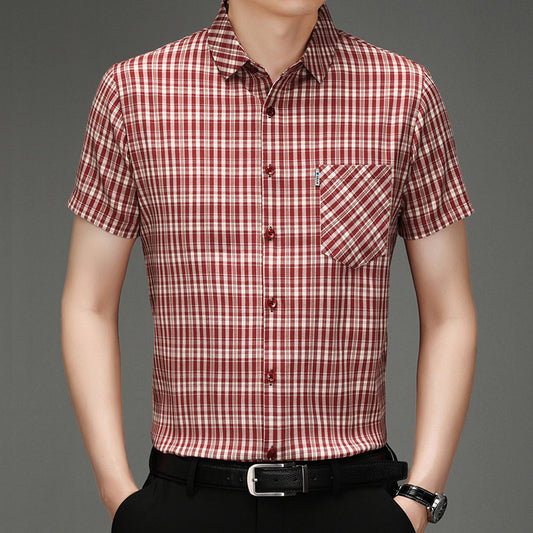New Polo Shirt Men's Slim Plaid Shirt Small Plaid Button Shirt Pocket Office