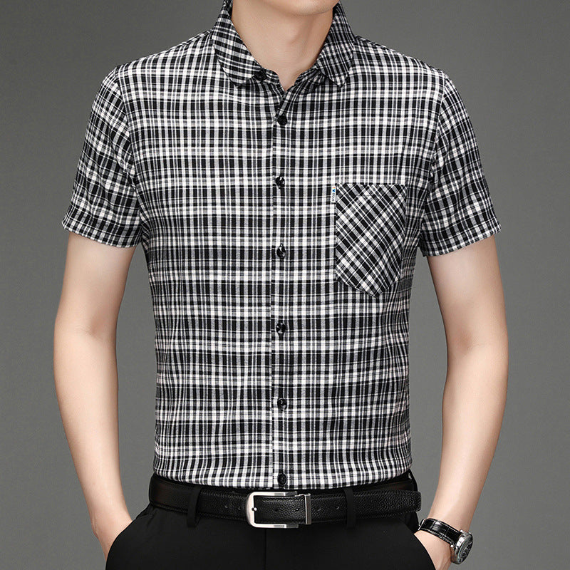 New Polo Shirt Men's Slim Plaid Shirt Small Plaid Button Shirt Pocket Office