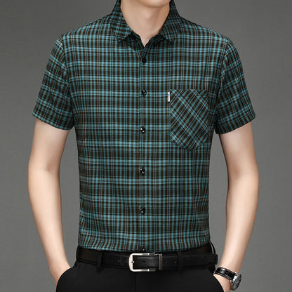 New Polo Shirt Men's Slim Plaid Shirt Small Plaid Button Shirt Pocket Office