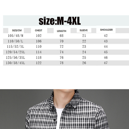 New Polo Shirt Men's Slim Plaid Shirt Small Plaid Button Shirt Pocket Office