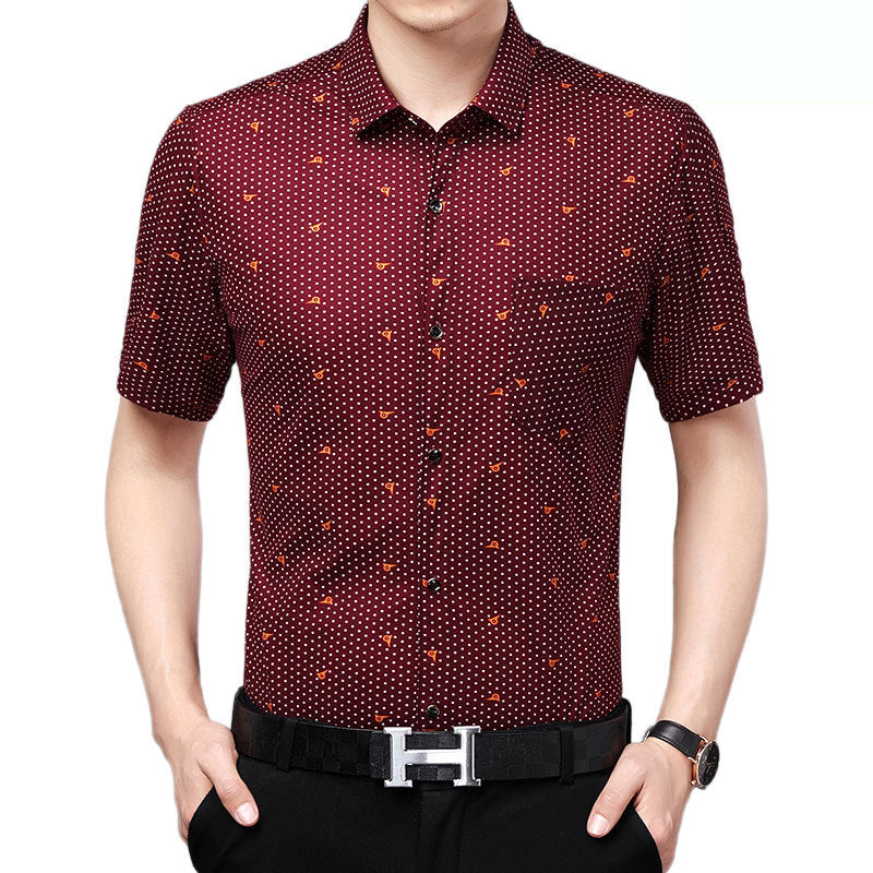 Mens Shirt Plaid Short Sleeve Flip-Cuff Stretch Slim Fit office