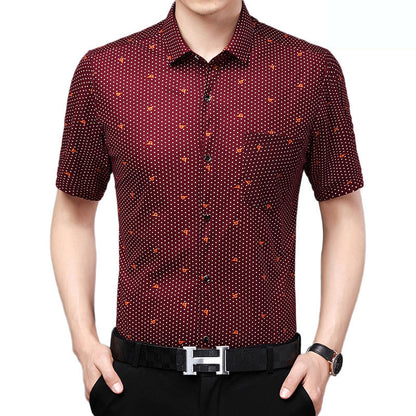 Mens Shirt Plaid Short Sleeve Flip-Cuff Stretch Slim Fit office