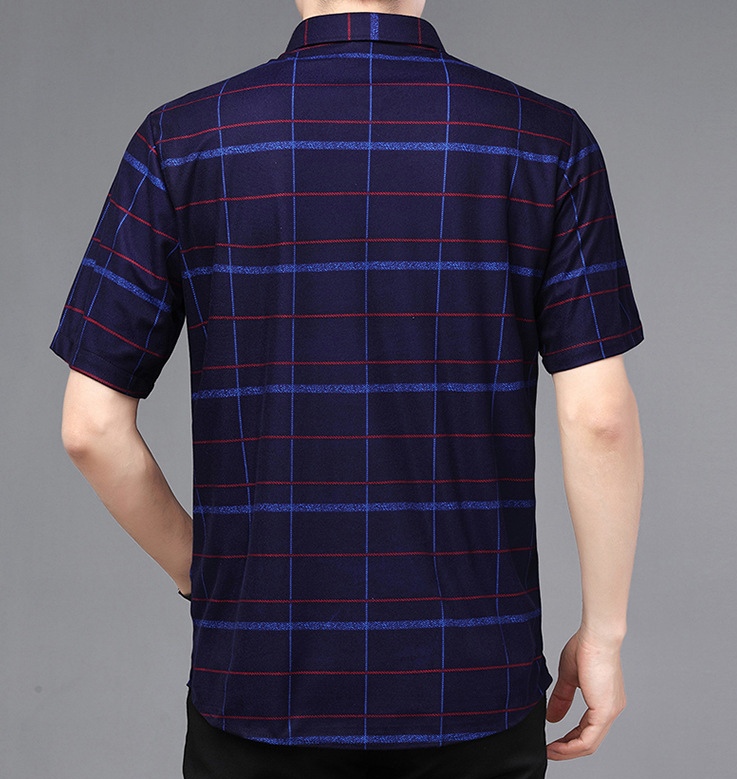Mens Shirt Plaid Short Sleeve Flip-Cuff Stretch Slim Fit office