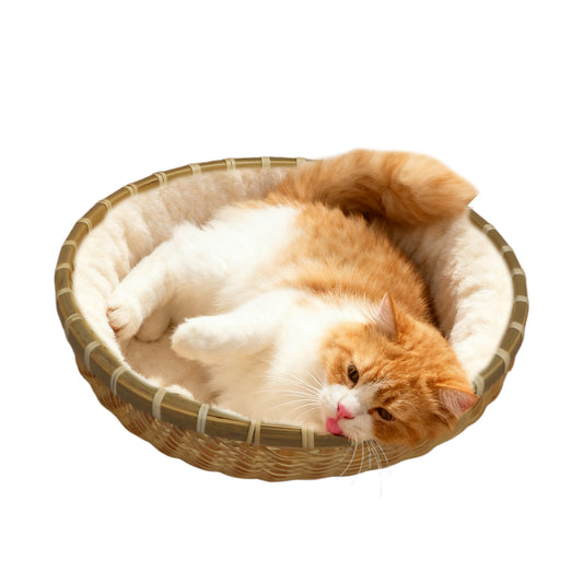 Round Natural Bamboo Cat Bed Anti-scratch Breathable Dog Pet Bed Basket Sofa