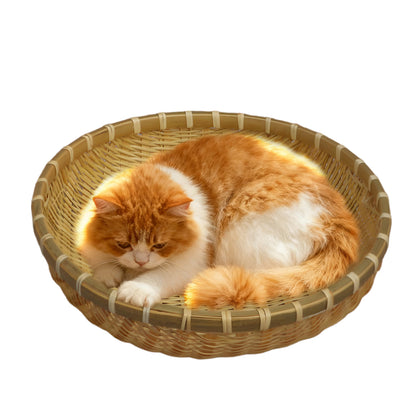 Round Natural Bamboo Cat Bed Anti-scratch Breathable Dog Pet Bed Basket Sofa
