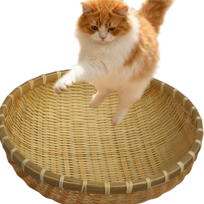 Round Natural Bamboo Cat Bed Anti-scratch Breathable Dog Pet Bed Basket Sofa