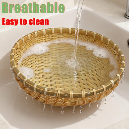 Round Natural Bamboo Cat Bed Anti-scratch Breathable Dog Pet Bed Basket Sofa