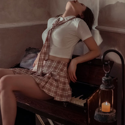 Sexy lingerie Womens Schoolgirls Mini Skirt Sexy Plaid Pleated Short Dress Role Play Costume