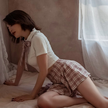 Sexy lingerie Womens Schoolgirls Mini Skirt Sexy Plaid Pleated Short Dress Role Play Costume