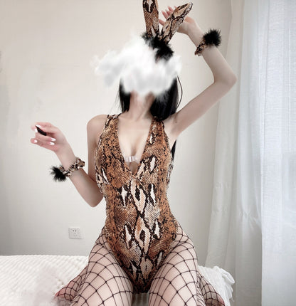 Bunny girl uniform temptation snake pattern underwear Women Sexy Lingerie School Girl Uniform Costume Mini Skirt Role Play