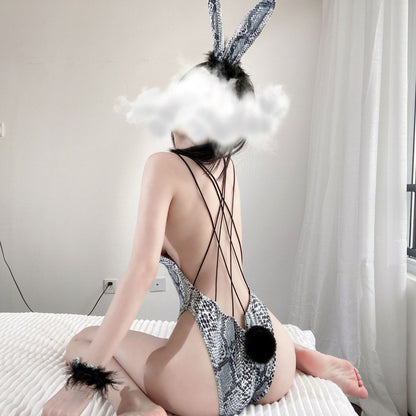 Bunny girl uniform temptation snake pattern underwear Women Sexy Lingerie School Girl Uniform Costume Mini Skirt Role Play