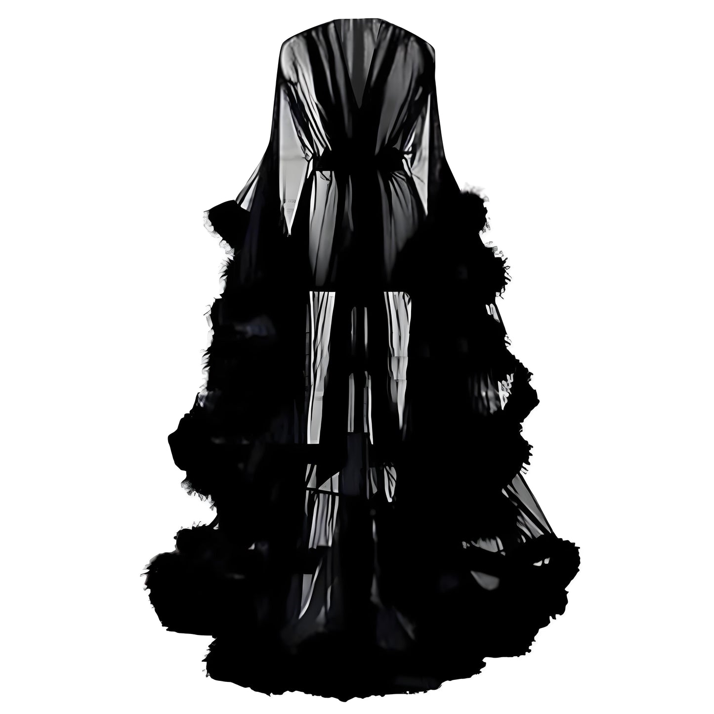 Sexy Women's Mesh Feather Sleepwear Night Gown Long Babydoll Dress Nightie Robe
