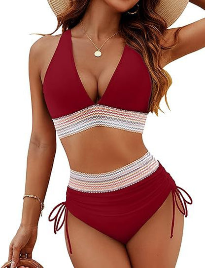 Summer 2025 Women's High-Waisted Fashionable Two-Piece Bikini Set for Beach & Resort Swimwear - Sexy Vacation Outfits