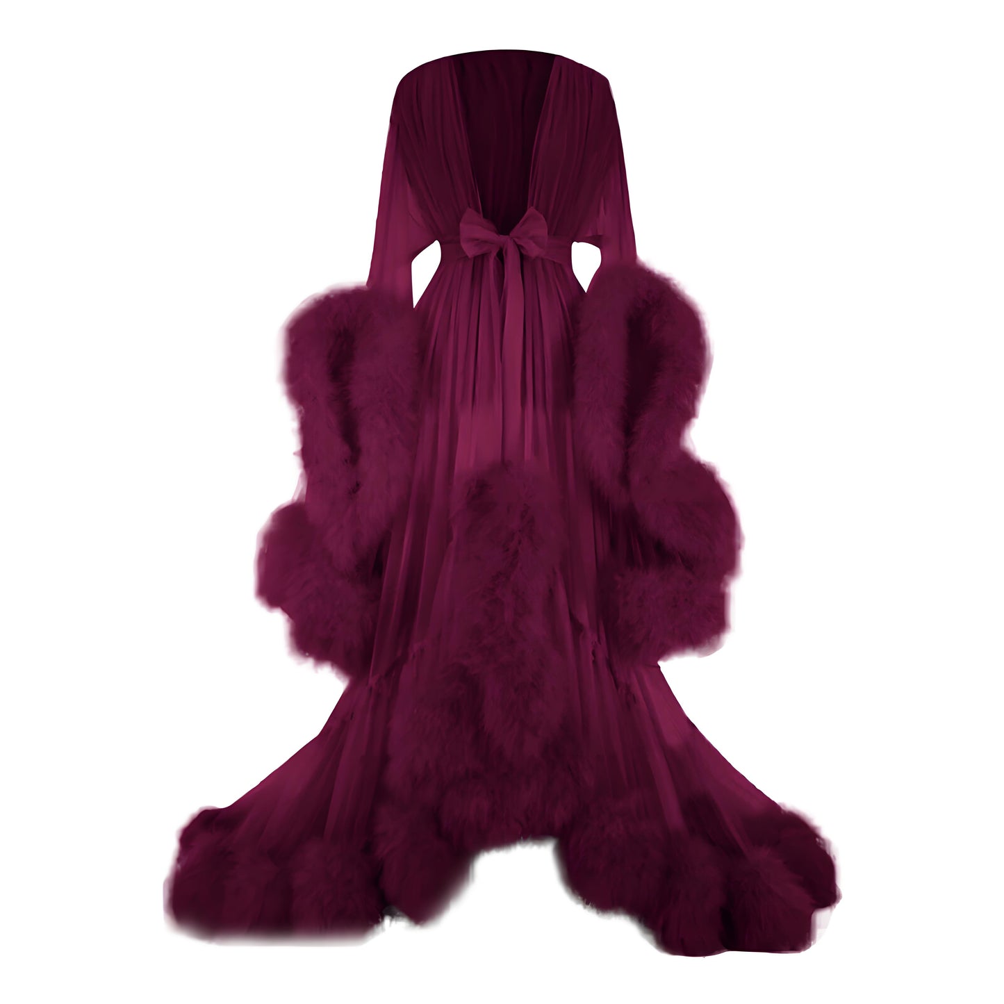 Sexy Women's Mesh Feather Sleepwear Night Gown Long Babydoll Dress Nightie Robe