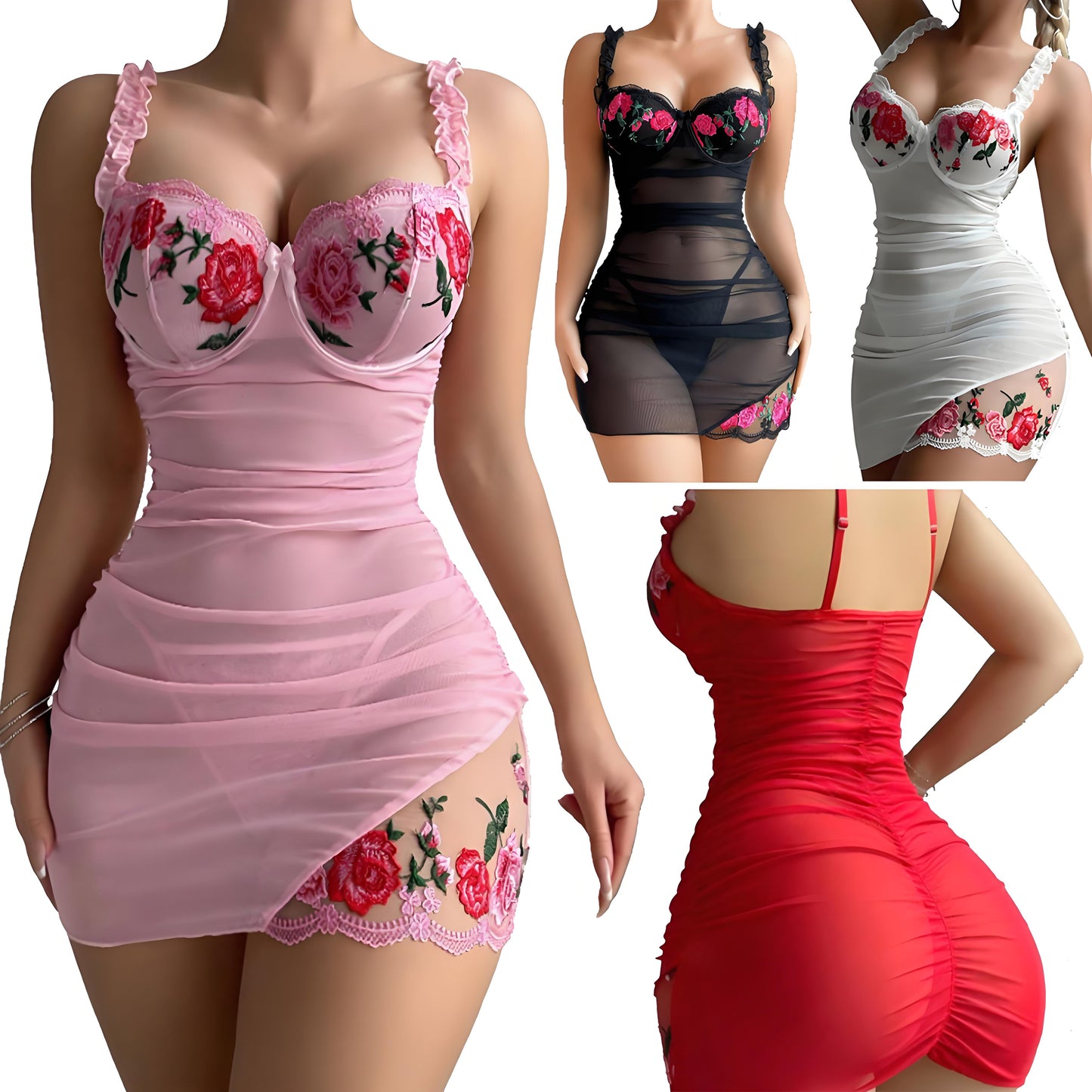 Underwear Dress Sexy Lingerie Floral Sleepwear Nightdress Mesh Lace Women