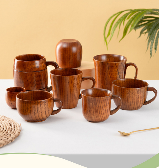 Environmentally friendly wooden beer mugs, creative coffee mugs, wooden mugs, Japanese-style cups with handles, wooden high temperature resistant