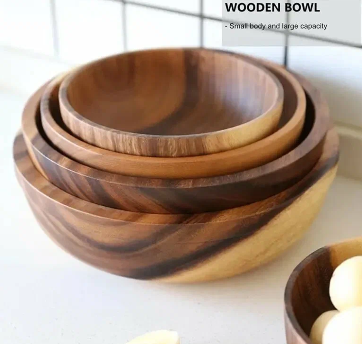 Acacia wooden bowl household Japanese tableware environmentally friendly yogurt bowl salad bowl