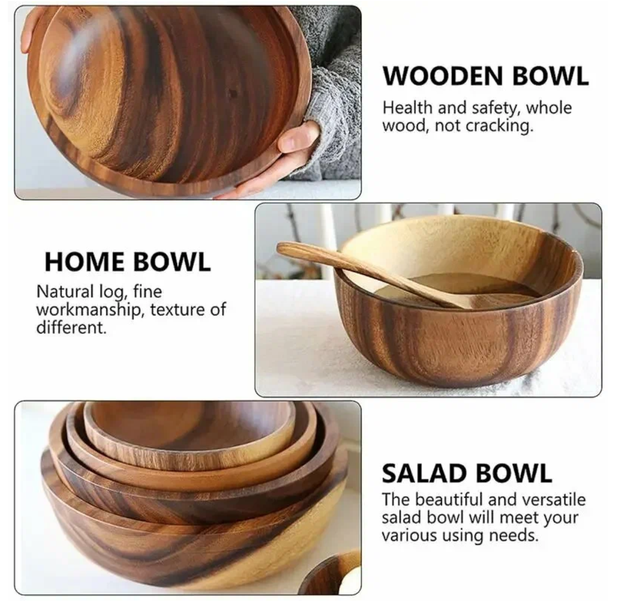 Acacia wooden bowl household Japanese tableware environmentally friendly yogurt bowl salad bowl